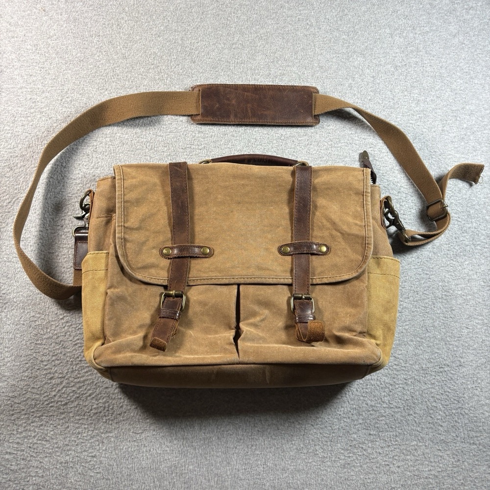 Waxed Canvas Leather Messenger Bag Laptop Field Satchel Work Briefcase Brown Tan